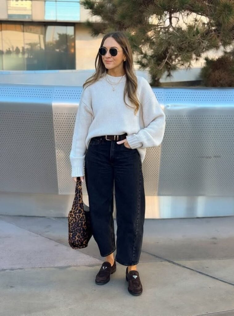 Oversized Cream Knit Sweater with Wide-Leg Jeans Oversized Cream Knit Sweater with Wide-Leg Jeans — Las Vegas Winter Outfits