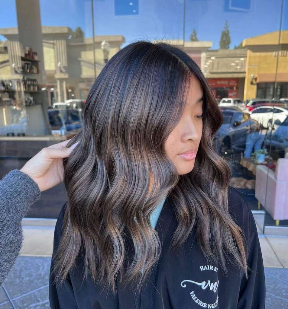 Long Layers Mid-Back Layers With Cool Ash Silver Balayage Long Layers Mid-Back Layers With Cool Ash Silver Balayage — Winter Balayage