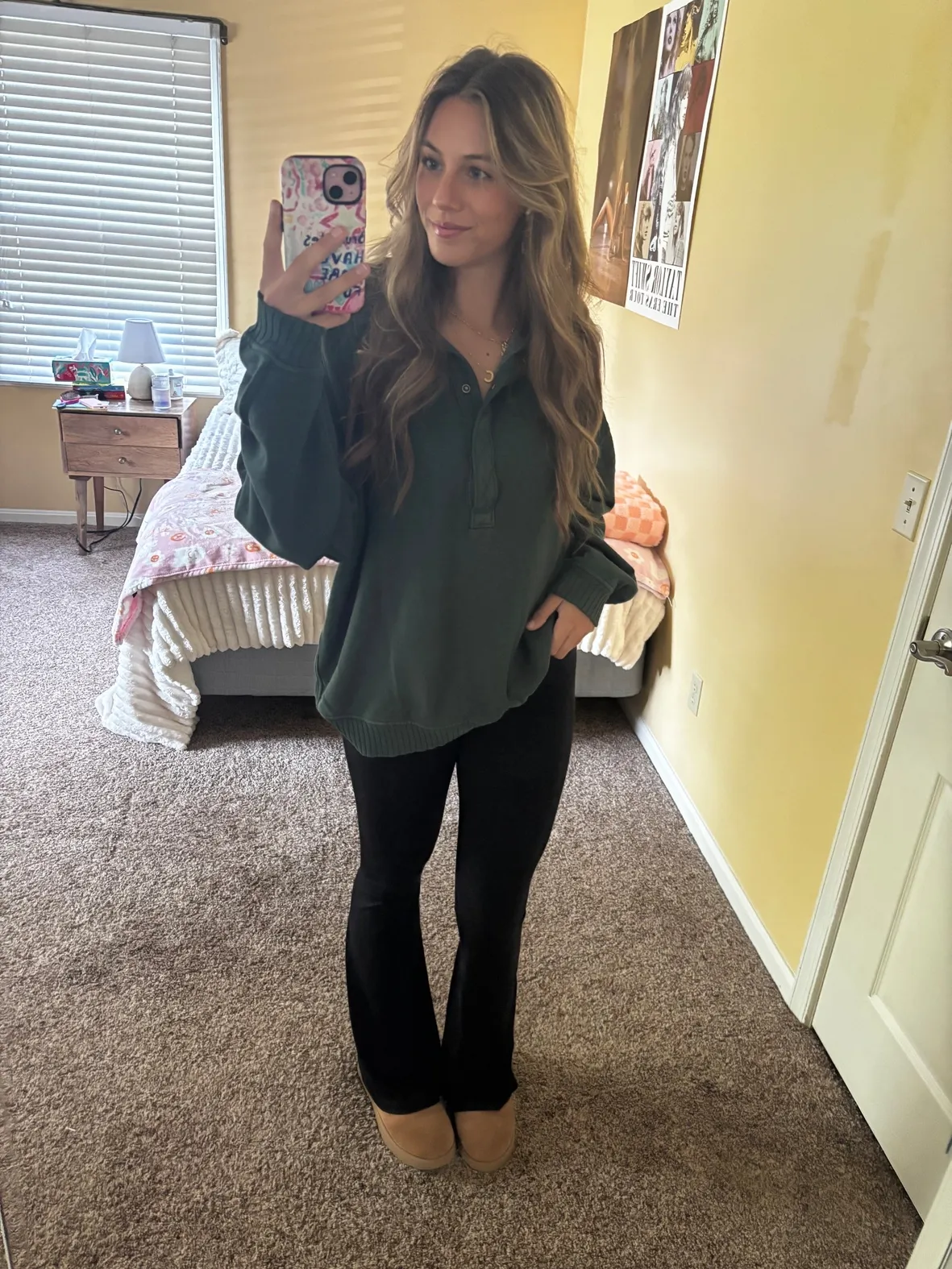Loungewear Flare Leggings with Collared Pullover — Flare Leggings Outfits
