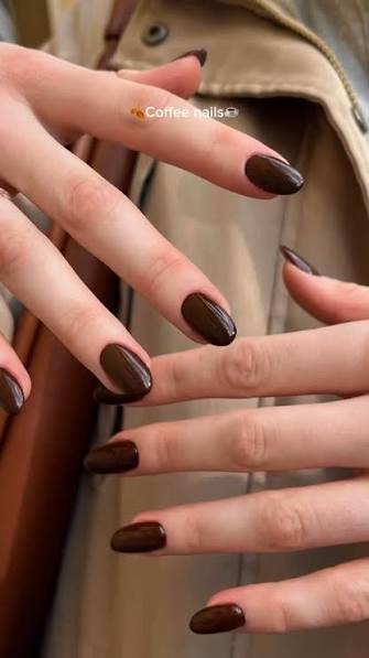 Deep Glossy Brown Oval Nails Deep Glossy Brown Oval Nails — brown nail designs