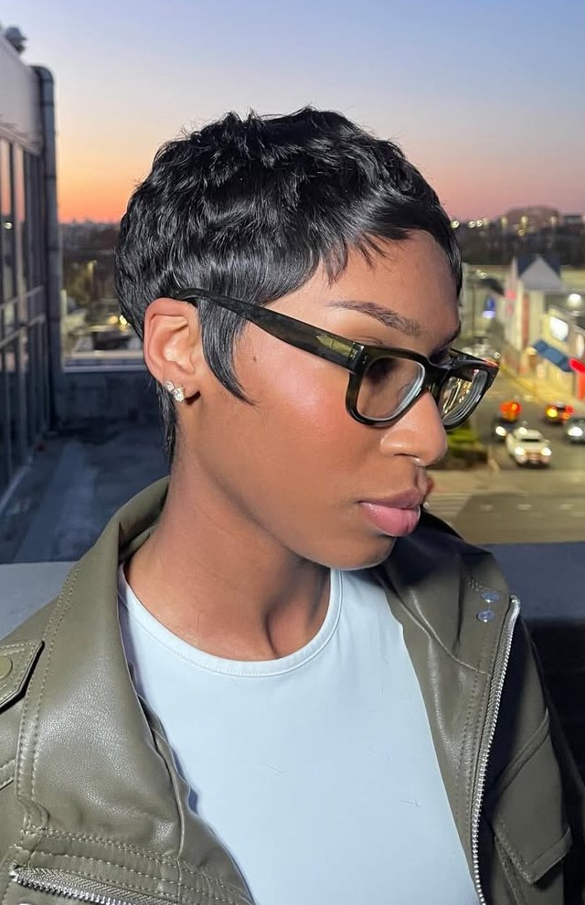 Layered Black Pixie with Side Bangs Layered Black Pixie with Side Bangs — very short women haircuts