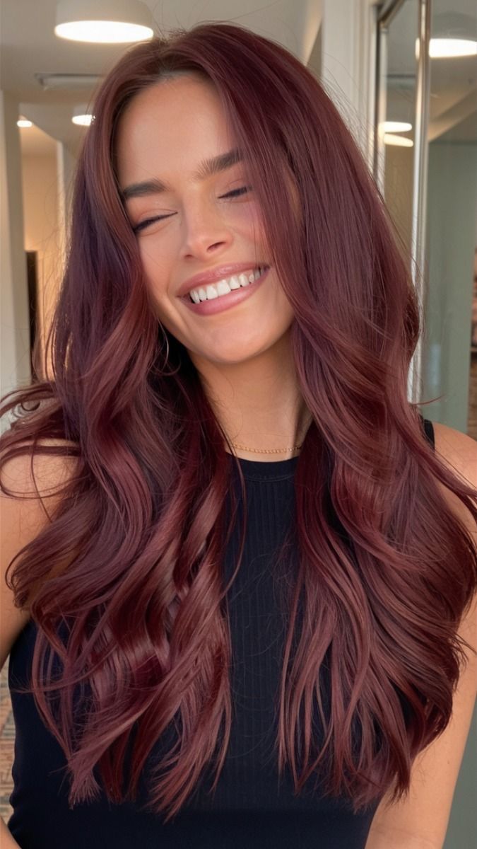 Rich Burgundy With Copper Highlights Rich Burgundy With Copper Highlights — Low Maintenance Winter Hair Colors