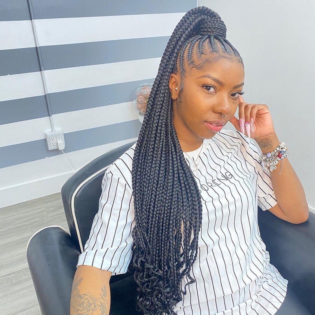 Deep Red Braids in High Ponytail — Winter Braid Colors for Black Women