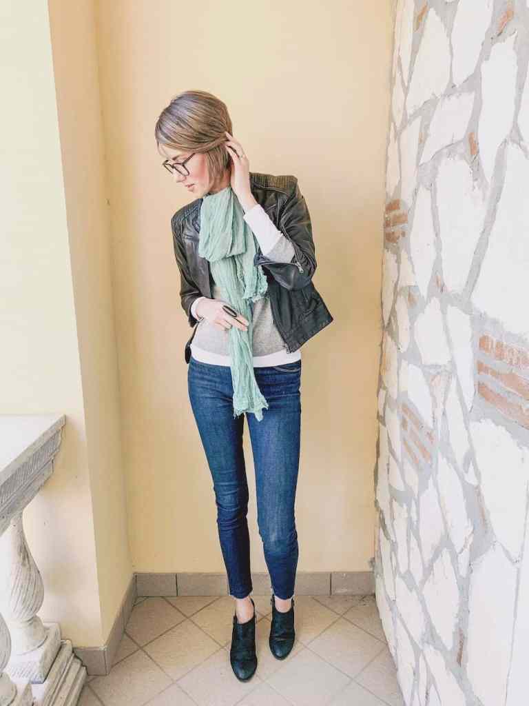Edgy Minimalism: Leather Jacket with Scarf Accent — Minimalist Winter Outfits