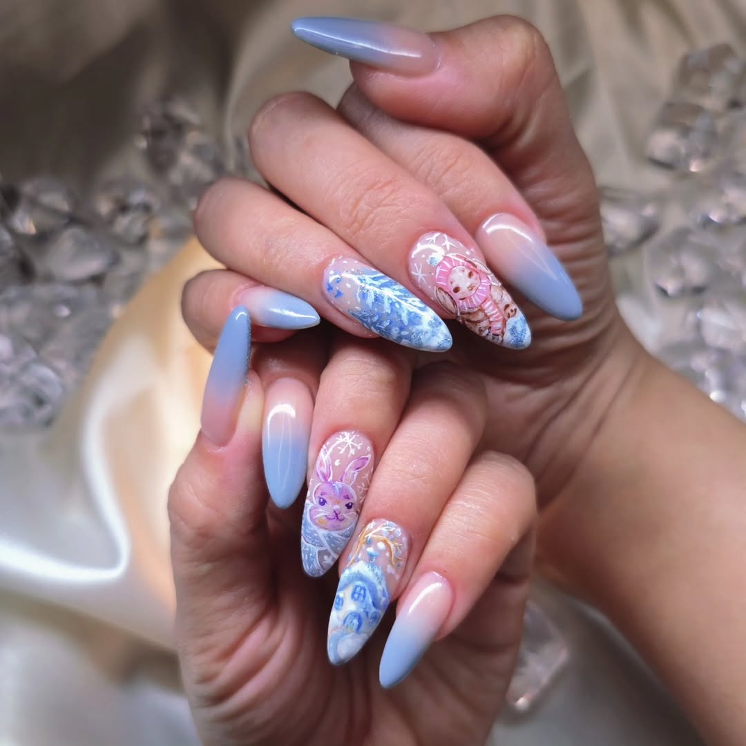 Playful Bunny and Snowflake Gradient Playful Bunny and Snowflake Gradient — Winter Wonderland Nails