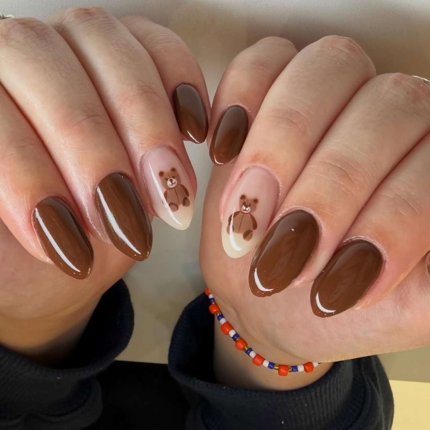 Rich Brown Teddy Bear Oval Rich Brown Teddy Bear Oval — Simple Winter Nails