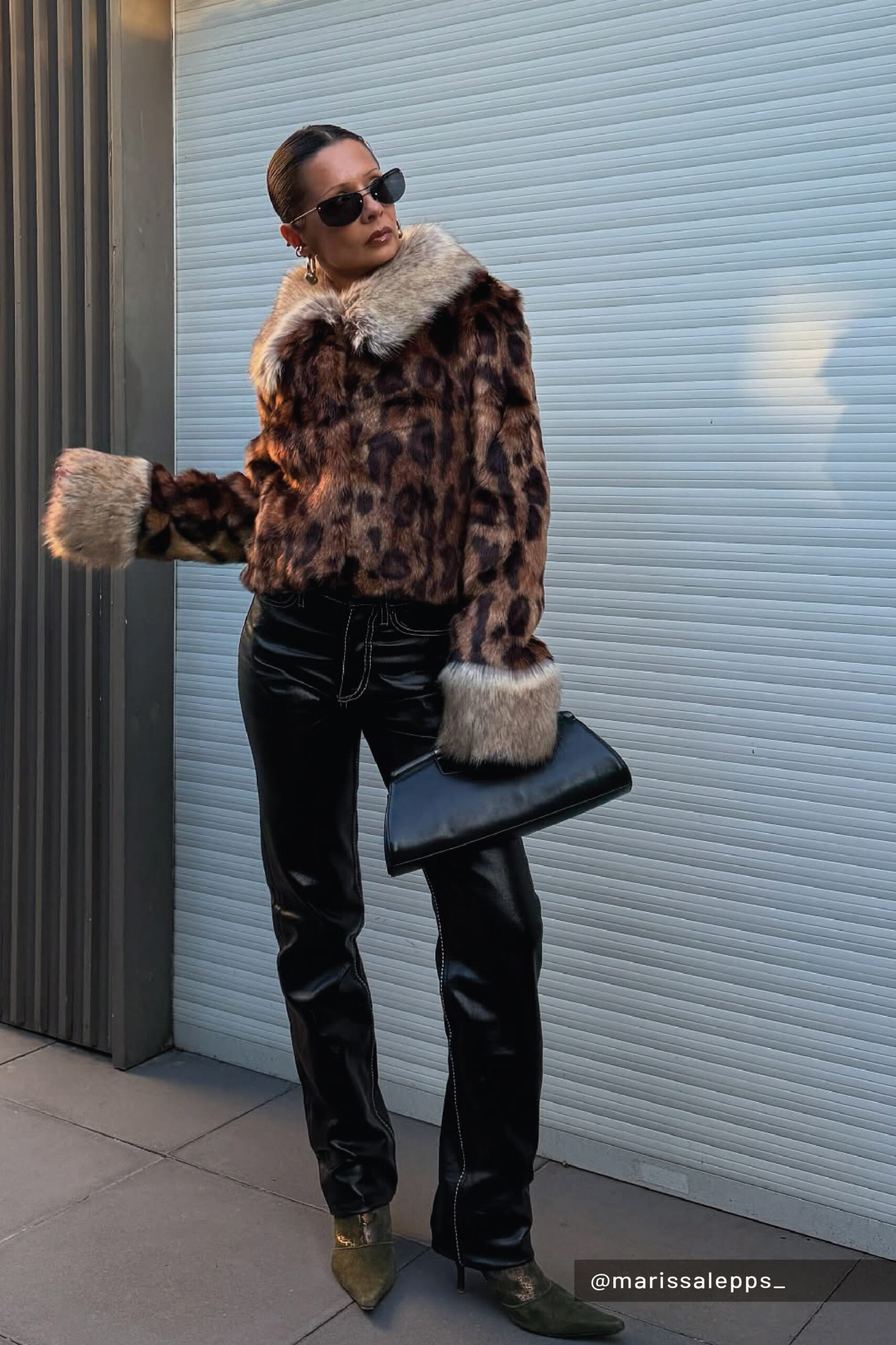 Chic Winter Glam: Leopard Jacket with Leather Pants for a Birthday Event — Winter Birthday Outfits