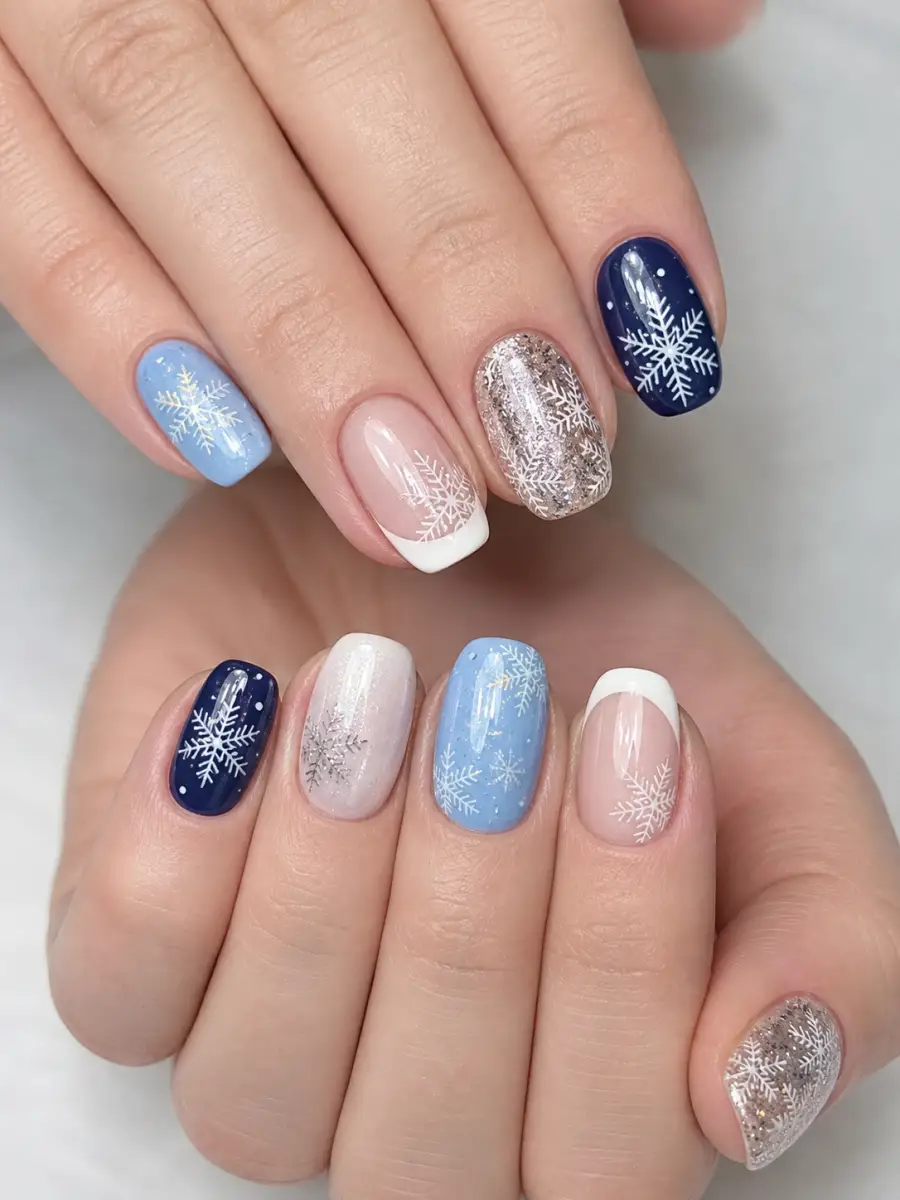 Short Winter Snowflake Decal Nails Short Winter Snowflake Decal Nails — Classy Winter Nails