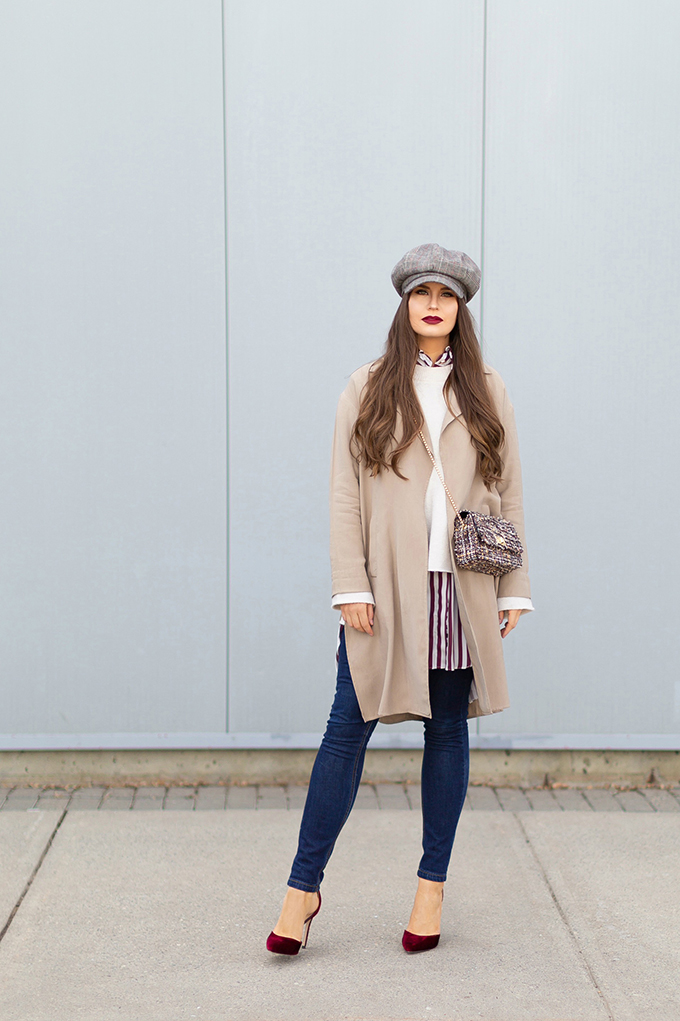 Monochromatic Grey Knit Set with White Sneakers — Winter to Spring Transition Outfits