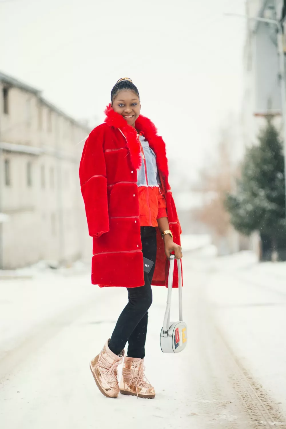 Bold Red Faux Fur Coat for a Winter Statement — Baddie Winter Outfits
