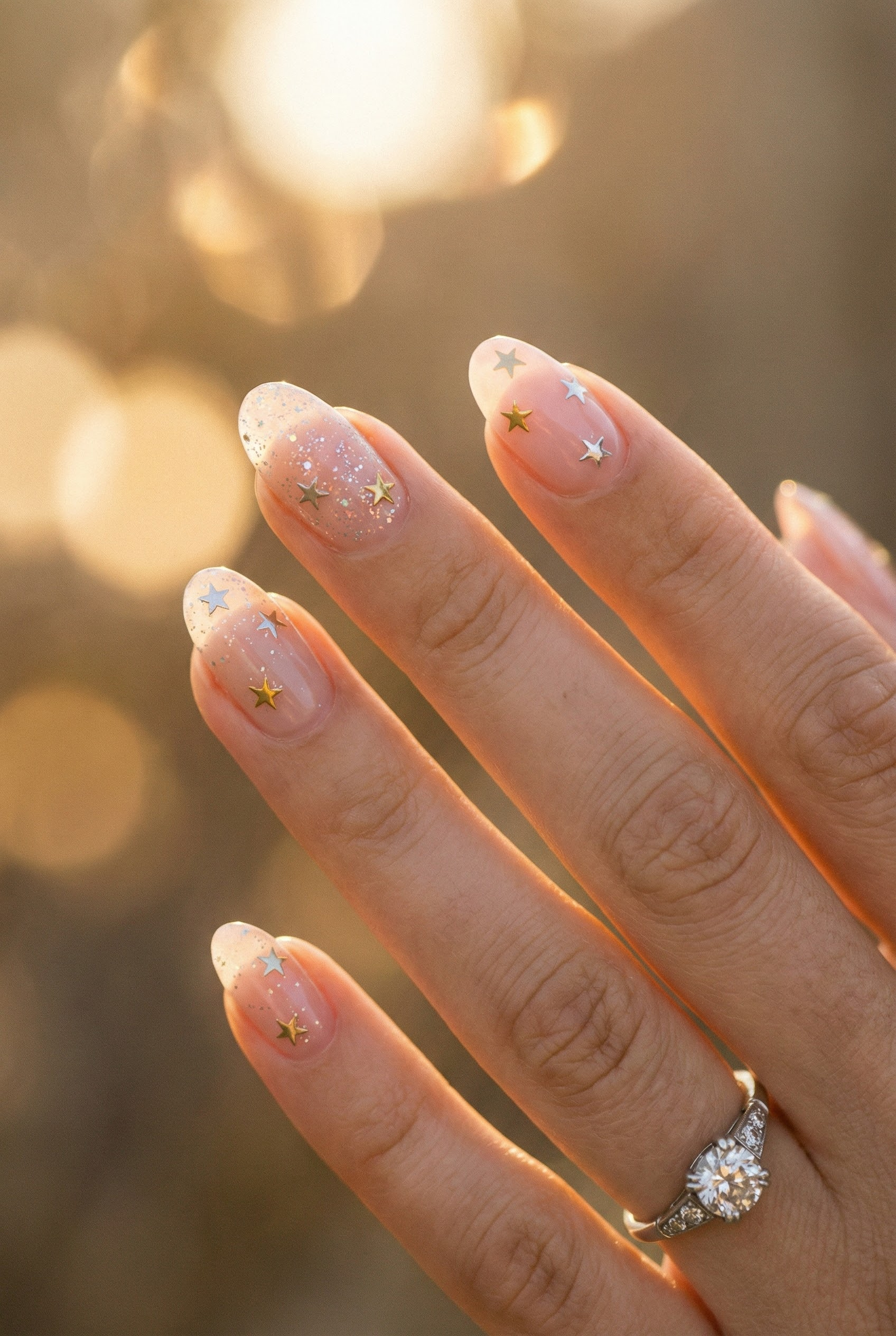 Iridescent Star Glitter Oval Nails Iridescent Star Glitter Oval Nails — Winter Wedding Nails