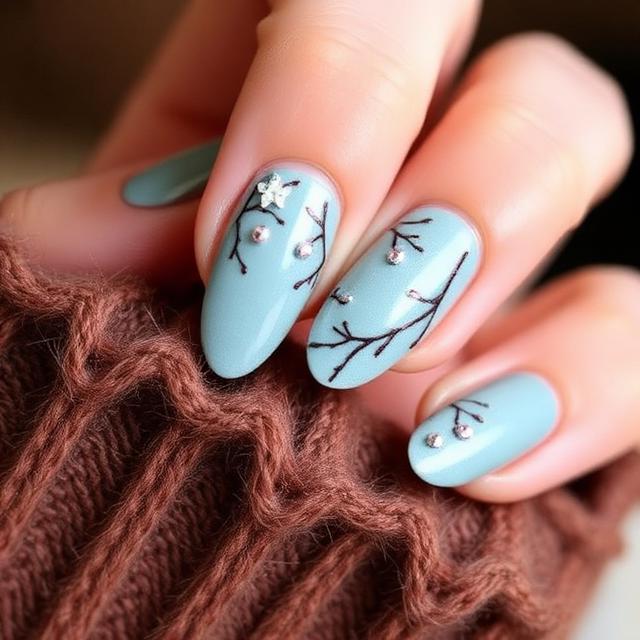 Matte Light Blue Branches Rhinestones Matte Light Blue Branches Rhinestones — Winter Acrylic Nail Colors