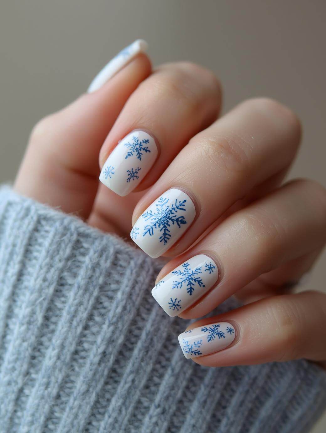 Snowflake Decals On Accent Nails Matte White Blue Snowflake Nails Snowflake Decals On Accent Nails Matte White Blue Snowflake Nails