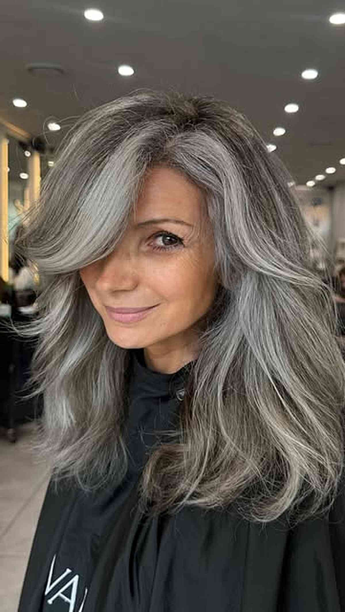 Salt and Pepper Waves Collarbone Cut — Long Winter Haircuts
