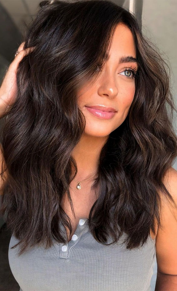 Dark Brown With Caramel Highlights Dark Brown With Caramel Highlights — Deep Winter Hair Color