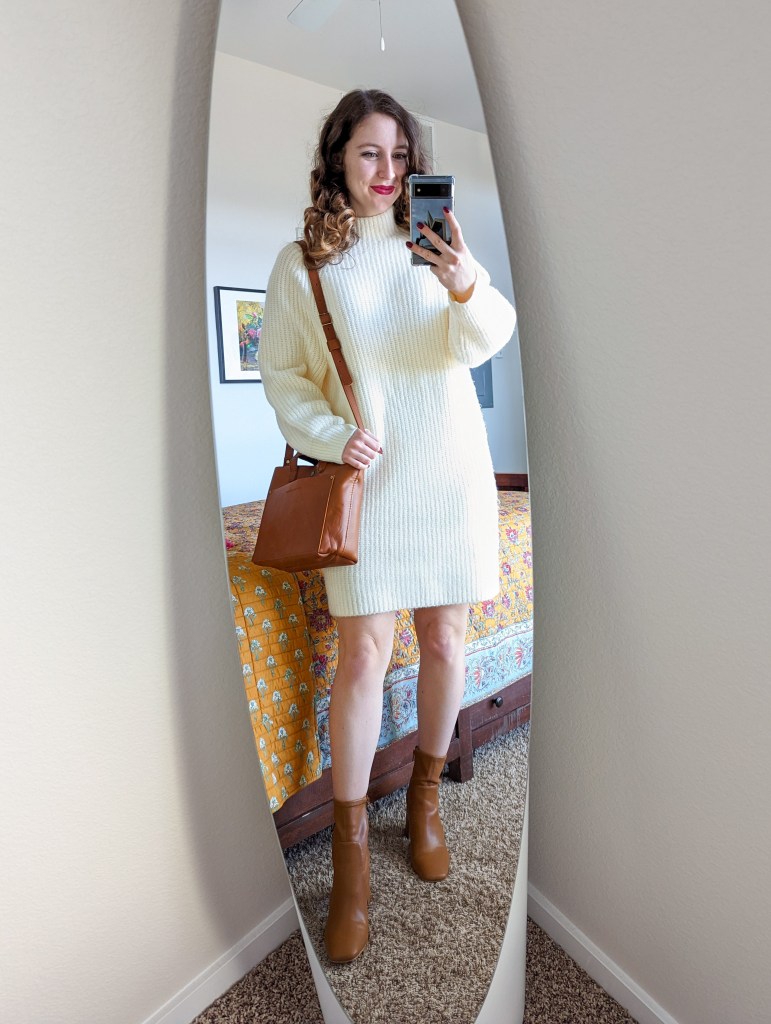 Cozy Oversized Knit Sweater Dress with Leather Boots — Nashville Winter Outfits