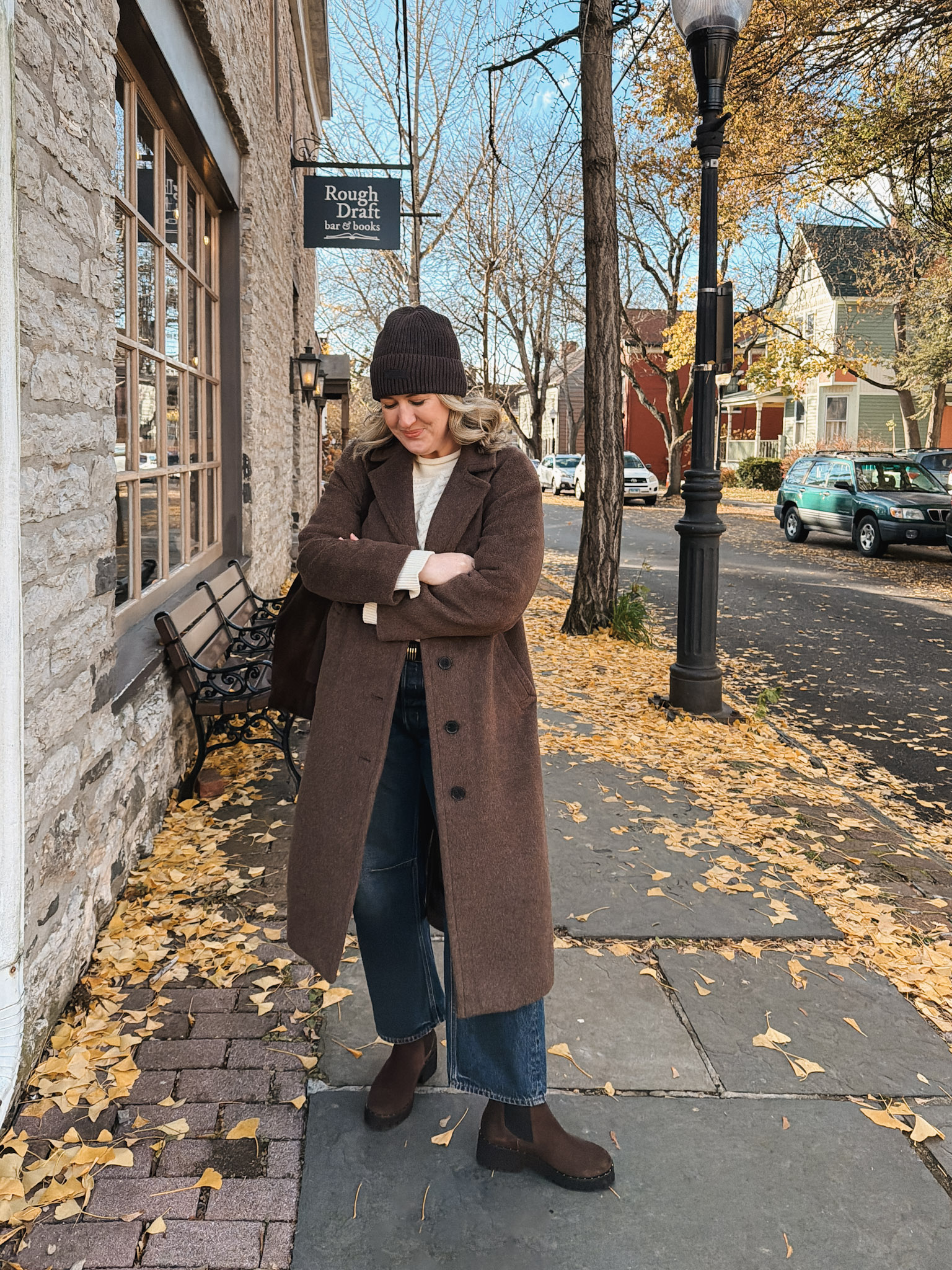 Brown Wool-Blend Coat for a Warm, Casual Journey — Winter Travel Outfits