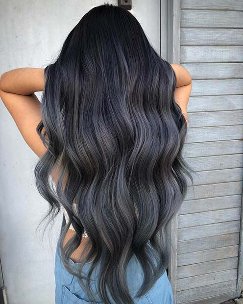 Dark Charcoal Grey To Ash Grey Ombre Dark Charcoal Grey To Ash Grey Ombre — Deep Winter Hair Color