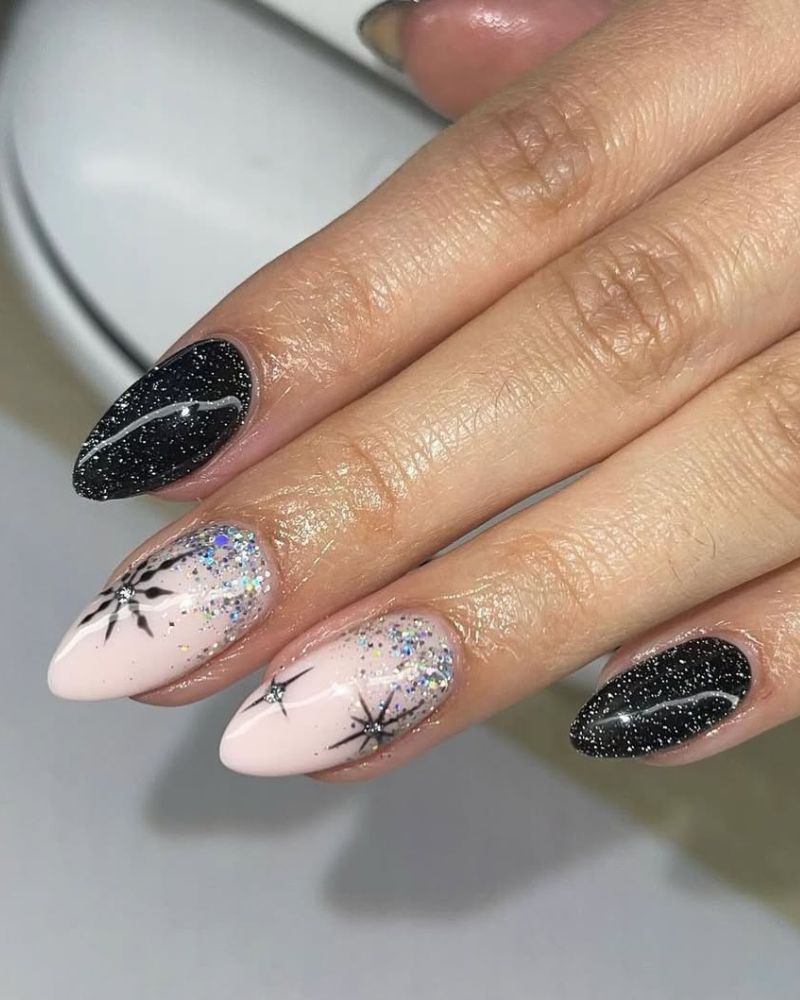 Black Glitter Starburst Stilettos Black Glitter Starburst Stilettos — Winter Glitter Nails