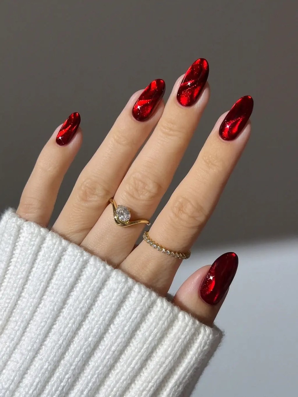 Magnetic Swirl Deep Red Nails Magnetic Swirl Deep Red Nails — Winter Nail Colors for Women Over 50