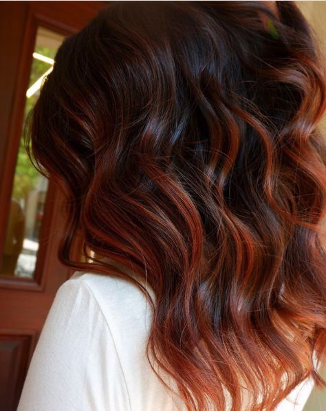 Dark Brown With Copper Auburn Balayage Dark Brown With Copper Auburn Balayage — Low Maintenance Winter Hair Colors