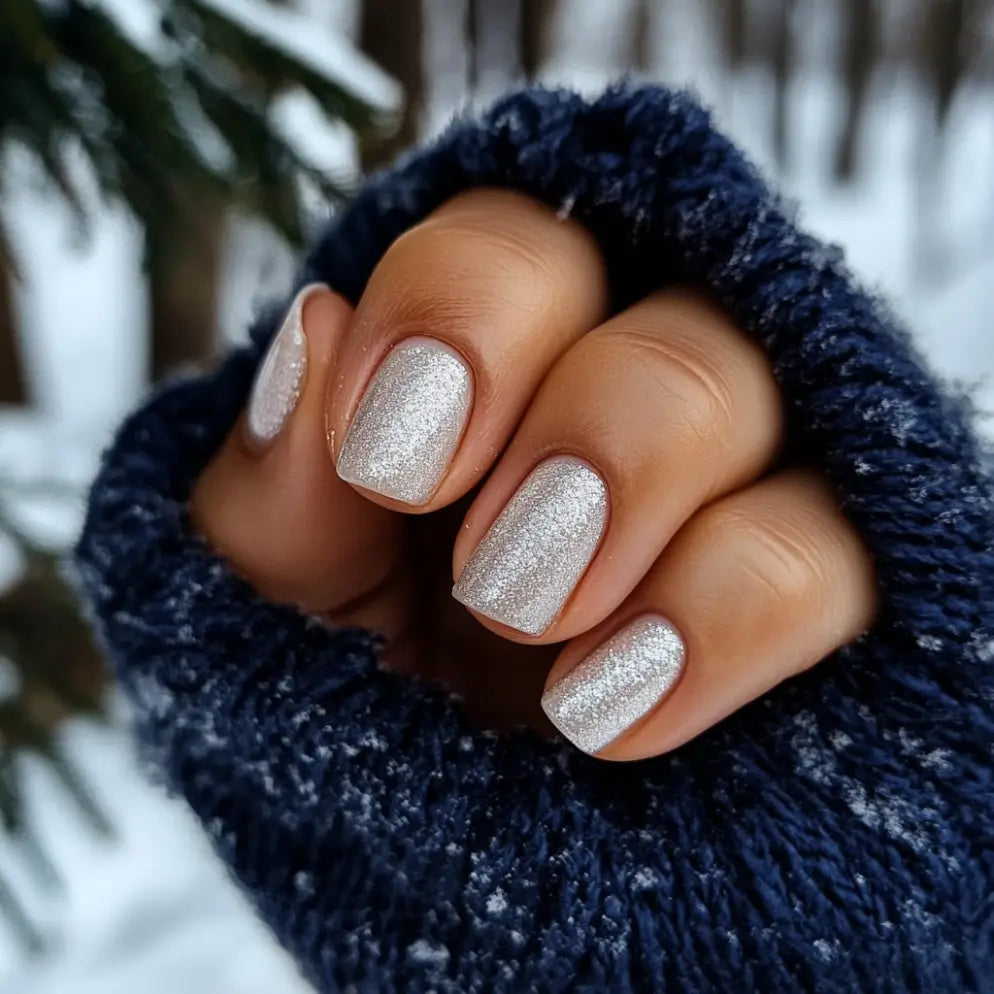 Intense Silver Glitter Short Squares Intense Silver Glitter Short Squares — Winter Dip Powder Nails