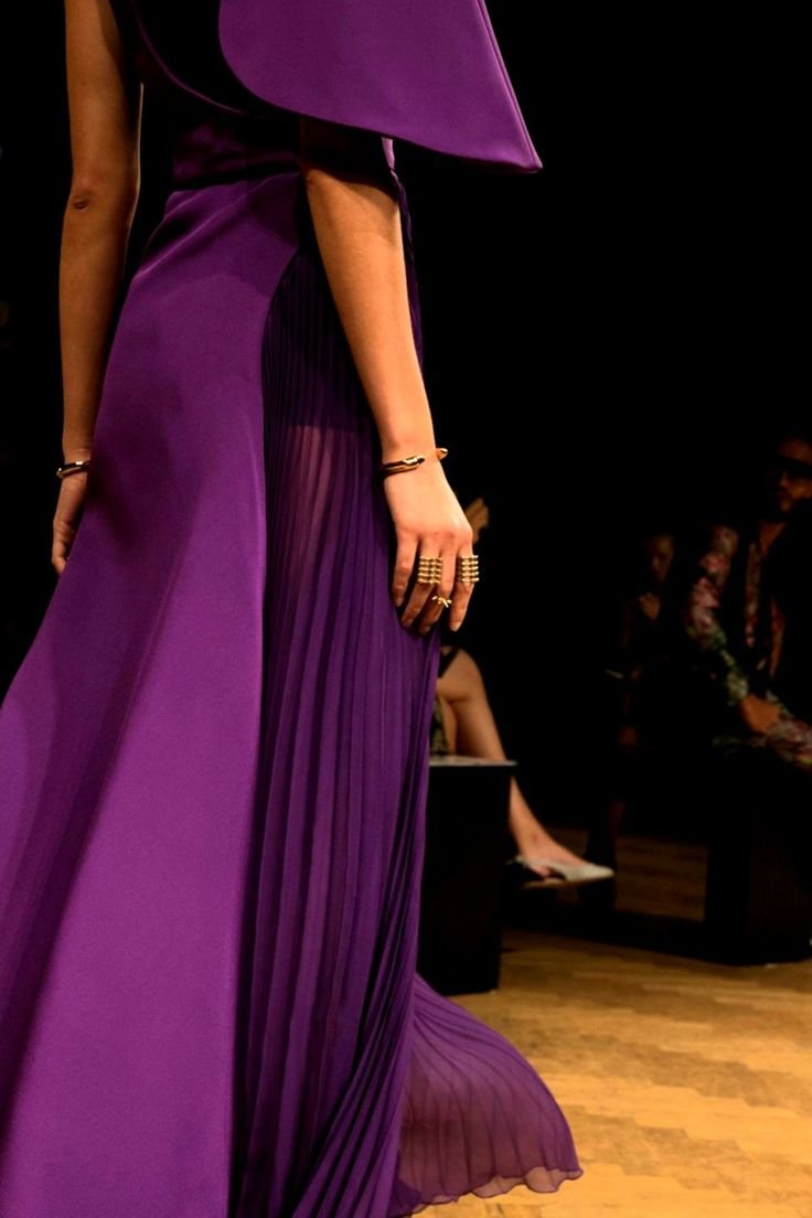High-Fashion Royal Purple Gown with Pleated Chiffon Panel High-Fashion Royal Purple Gown with Pleated Chiffon Panel — Royal Purple Outfits