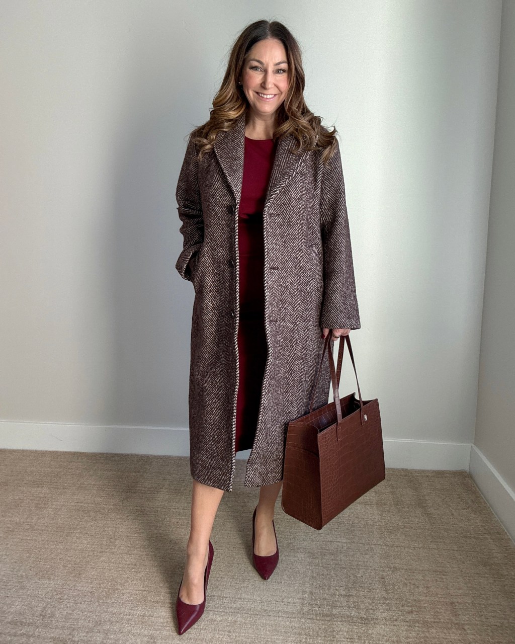 Herringbone Tweed Coat for Polished Workwear Herringbone Tweed Coat for Polished Workwear — Winter Outfits for Women Over 40