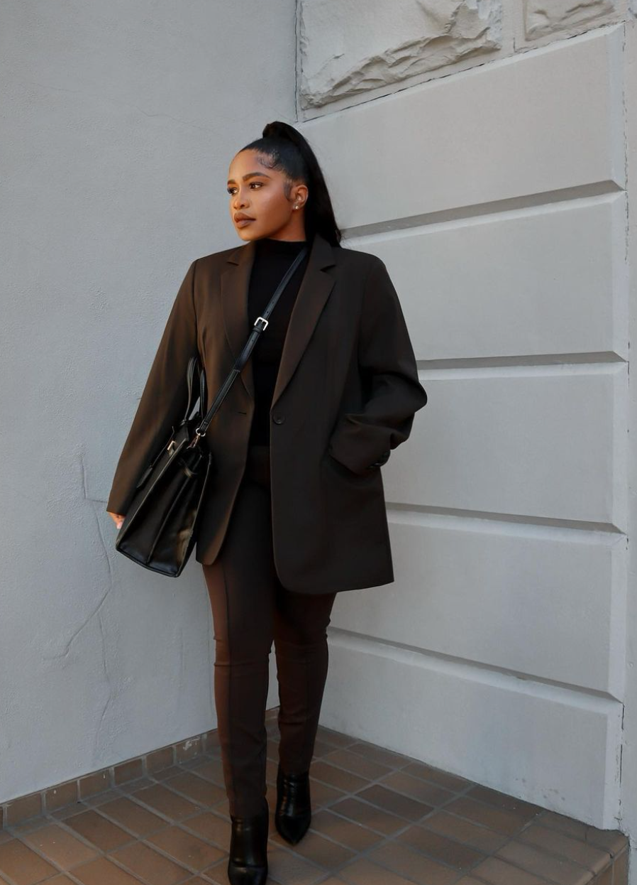 Minimalist Chic: Dark Brown Wool Knit Cape Dress with Knee-High Boots — Winter Capsule Wardrobe