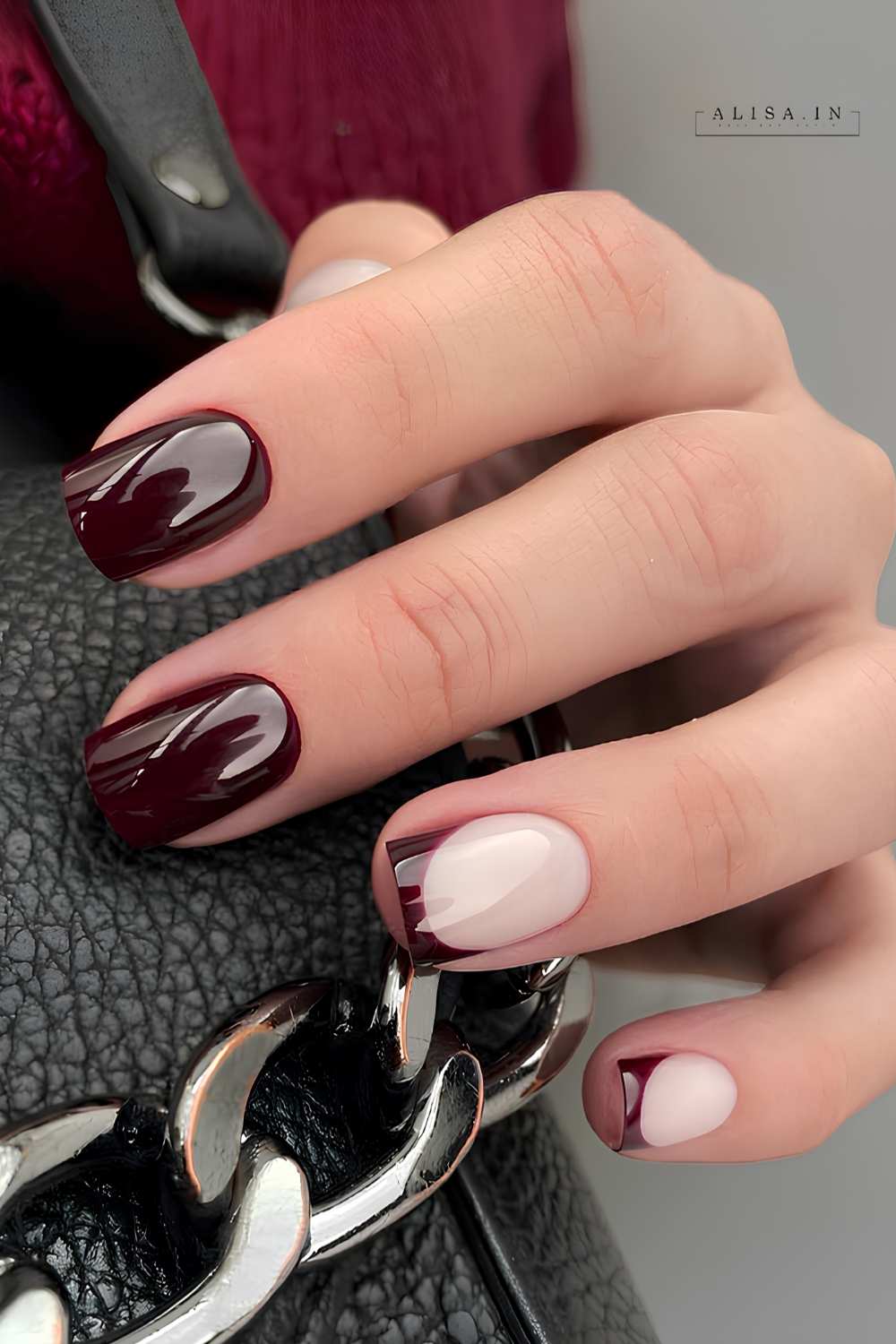 Short Square with Cherry Red French Tips Short Square with Cherry Red French Tips — Black Cherry Nails