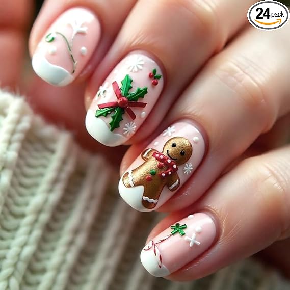 Pale Pink 3D Christmas Square Nails Pale Pink 3D Christmas Square Nails — Winter Square Nails
