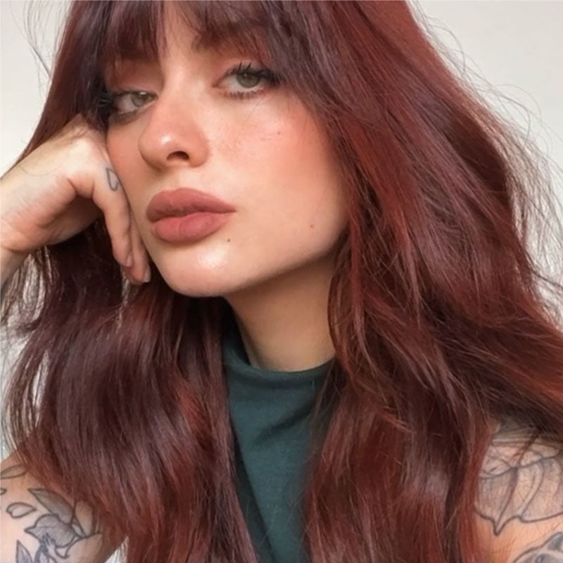 Deep Red With Full Bangs Deep Red With Full Bangs — Winter Red Hair Colors