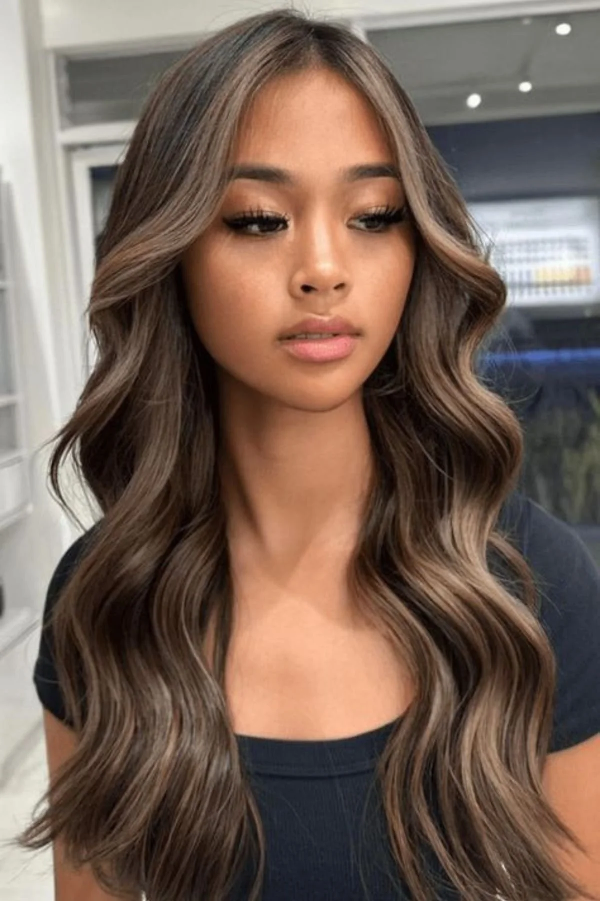 Dark Brown With Ash Blonde Highlights — This Is A Front View Of Thick Dark Brown With Ash Blonde Highlights — This Is A Front View Of Thick — Winter Brown Hair Colors