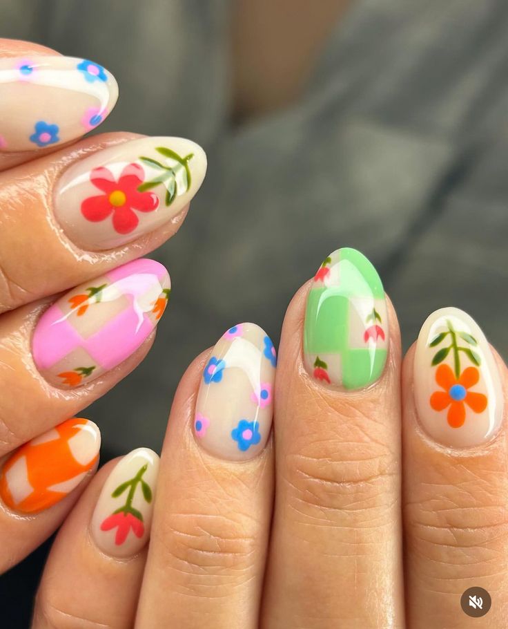 Playful Mix of Motifs on Sheer Nude Playful Mix of Motifs on Sheer Nude — cute nail designs