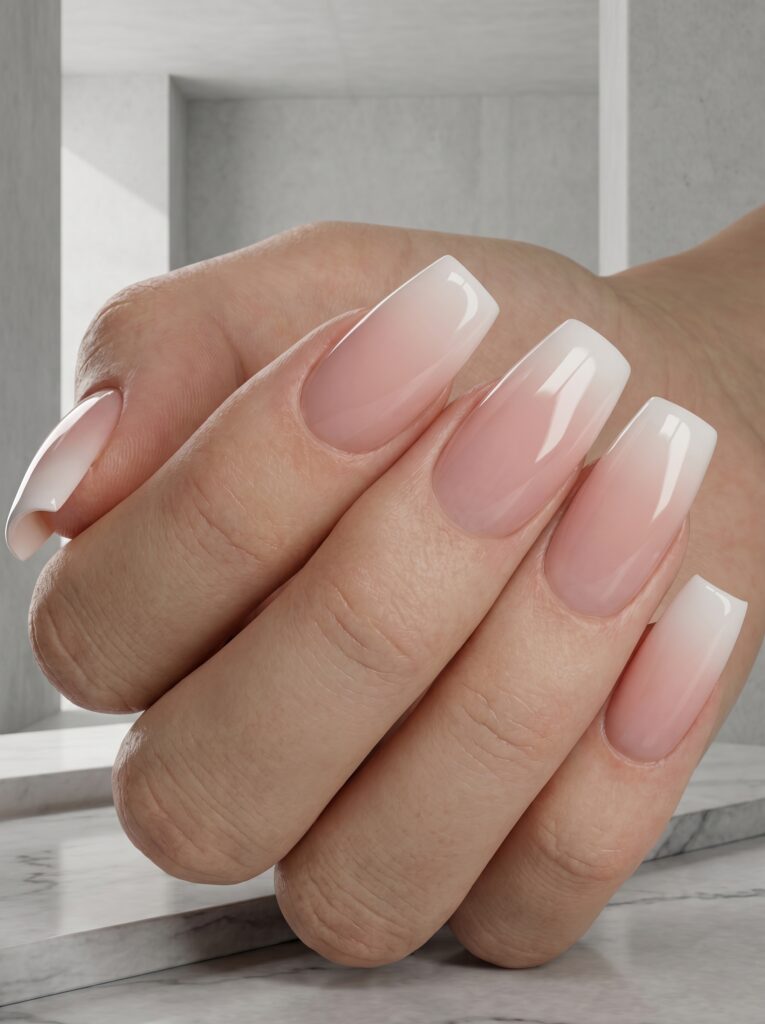 Ombre Pink to White French Coffin Nails Ombre Pink to White French Coffin Nails — coffin nail designs