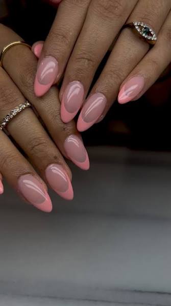 Coral Pink French Tip Almond Nails Coral Pink French Tip Almond Nails — classy simple nail designs