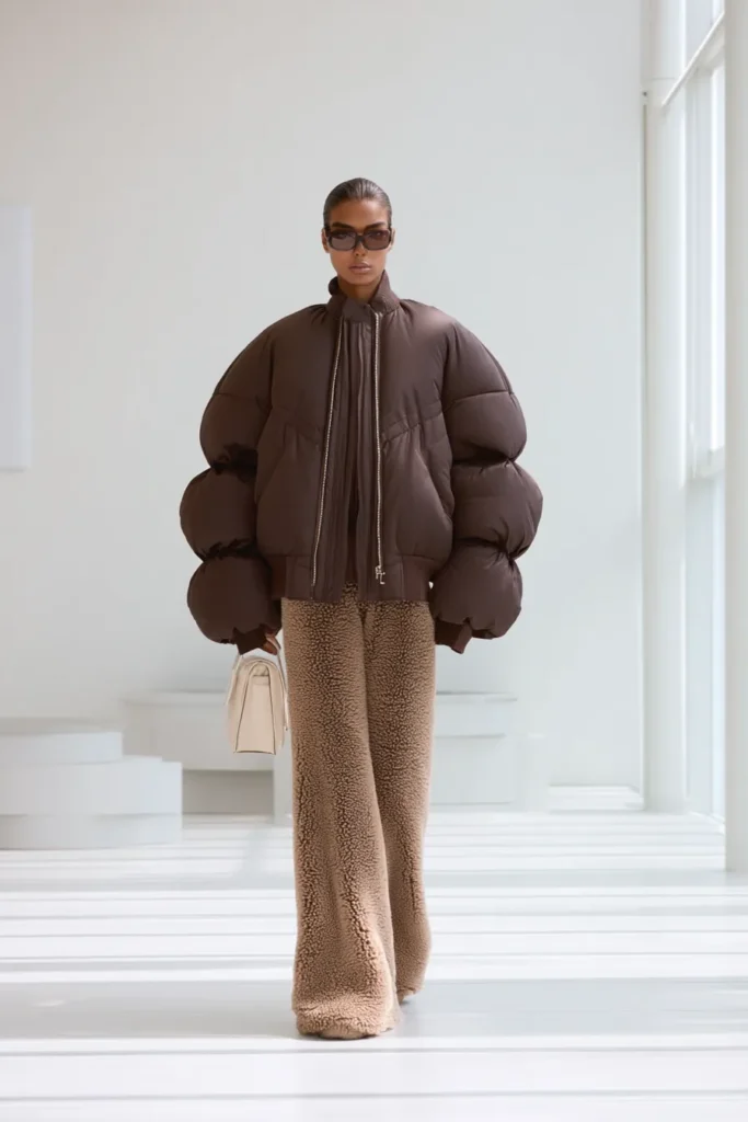 Oversized Puffer Jacket with Textured Knit Pants Oversized Puffer Jacket with Textured Knit Pants — Winter Outfits for Warm Weather
