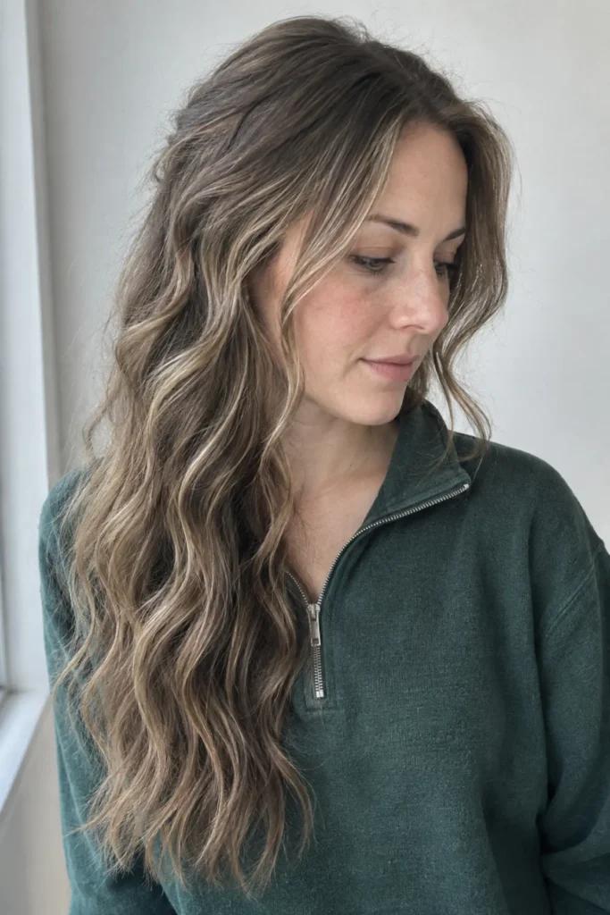 Honey Blonde Waves Half-Up Style — Long Winter Haircuts