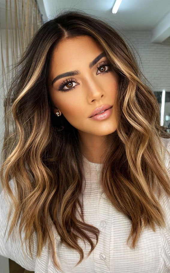 Dark Brown With Honey & Caramel Highlights — Winter Highlights