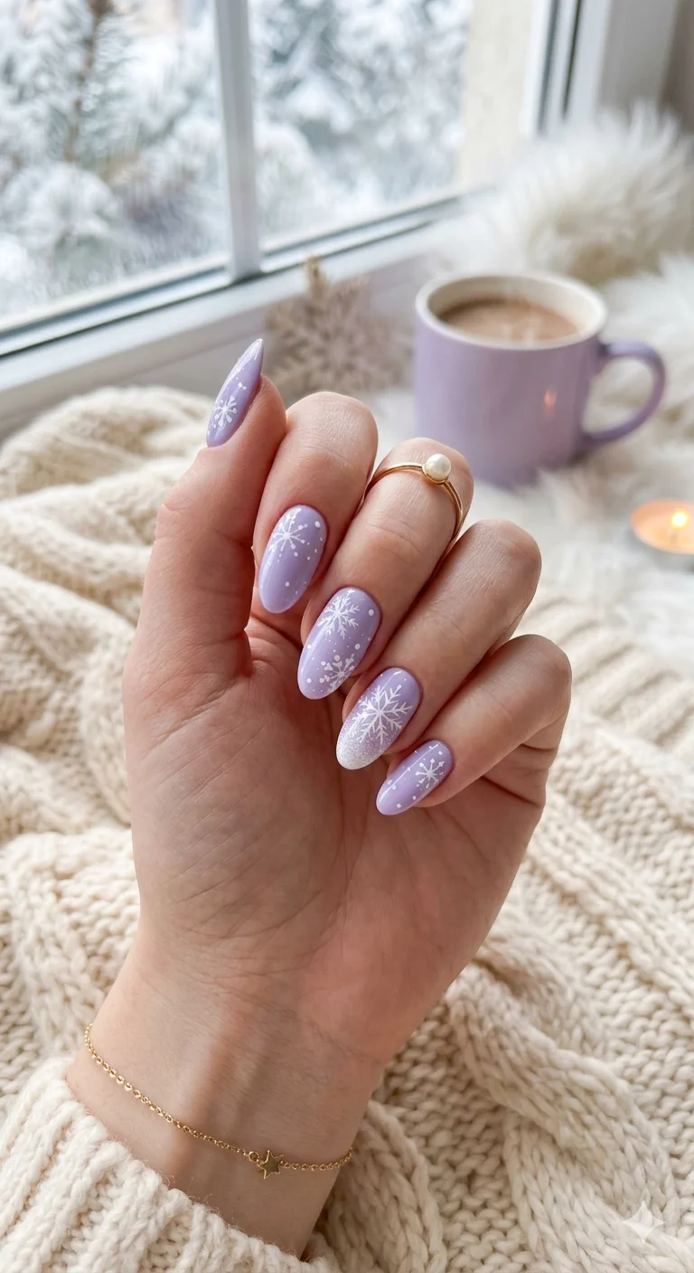Light Purple Snowflake Glitter Almonds Light Purple Snowflake Glitter Almonds — Winter Purple Nails