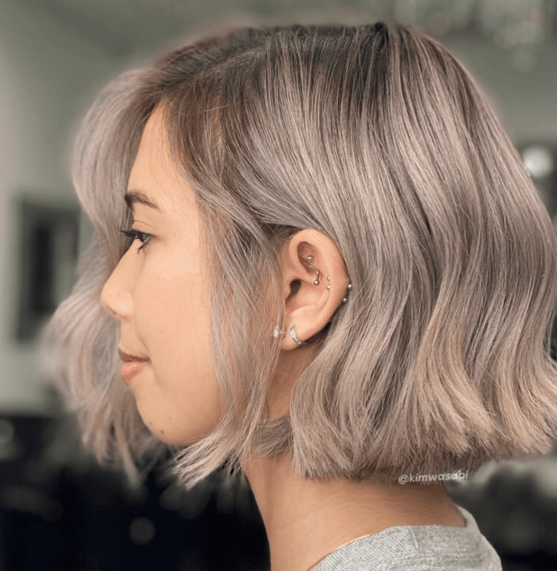 Short Bob Ash Blonde Gray Tones — Gray Blending Highlights