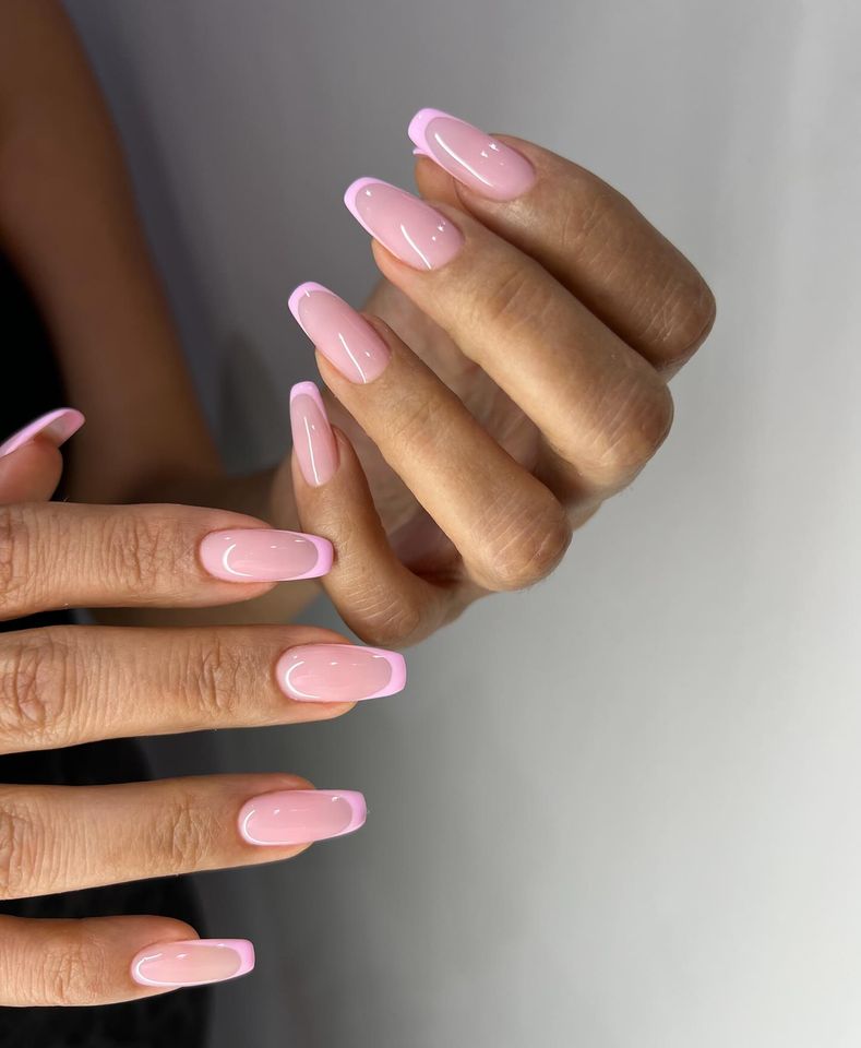 Glossy Thin Pastel Pink French Tips Glossy Thin Pastel Pink French Tips — french nail designs