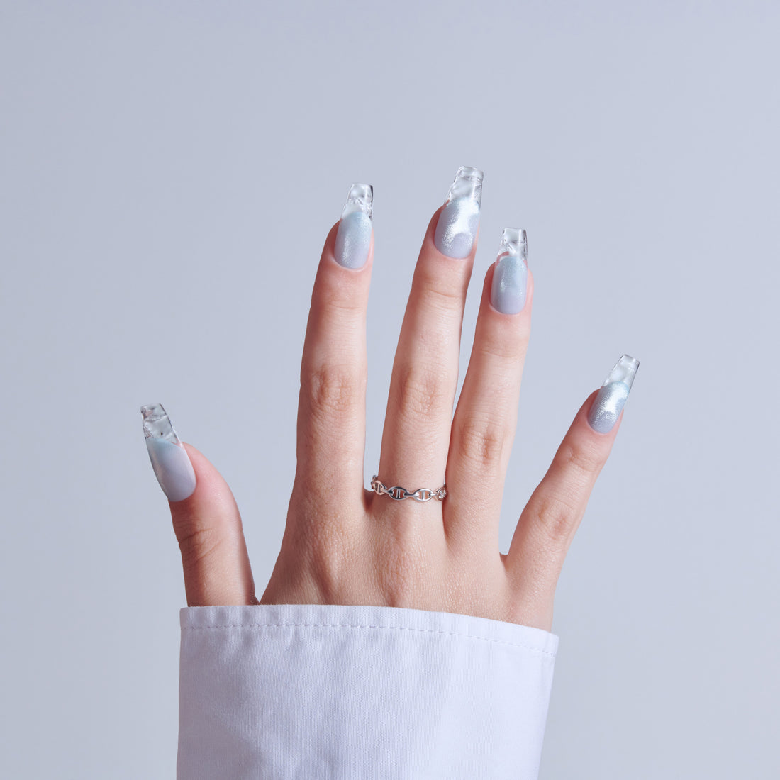 Icy Blue Marble Foil Square Nails Icy Blue Marble Foil Square Nails — Winter Acrylic Nails