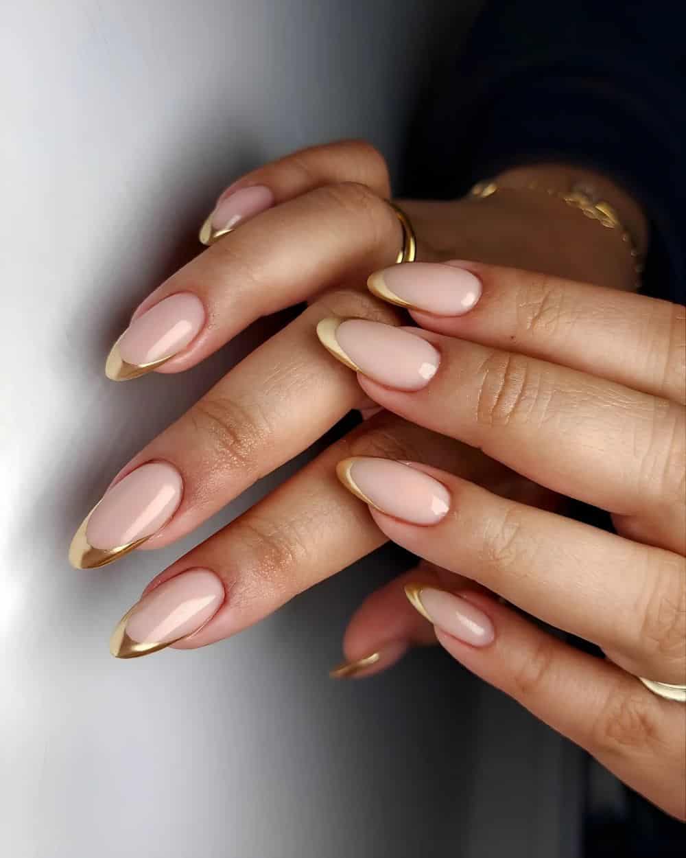 Gold French Tips Visual Idea — Winter French Tip Nails