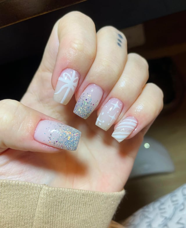 Nude Base with Festive Accents Nude Base with Festive Accents — Winter Wonderland Nails