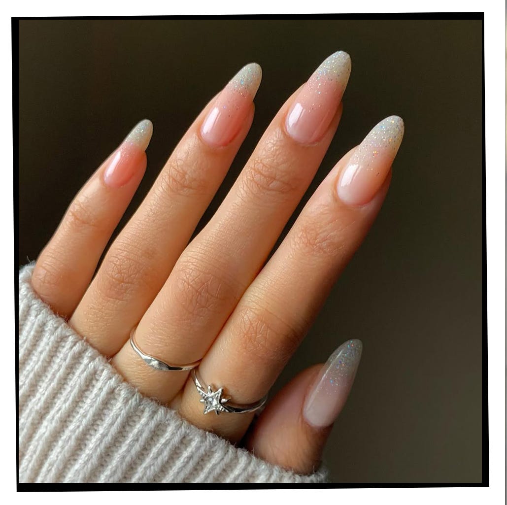 Pink White Glitter Ombré Stiletto Nails Pink White Glitter Ombré Stiletto Nails — Winter Nail Designs