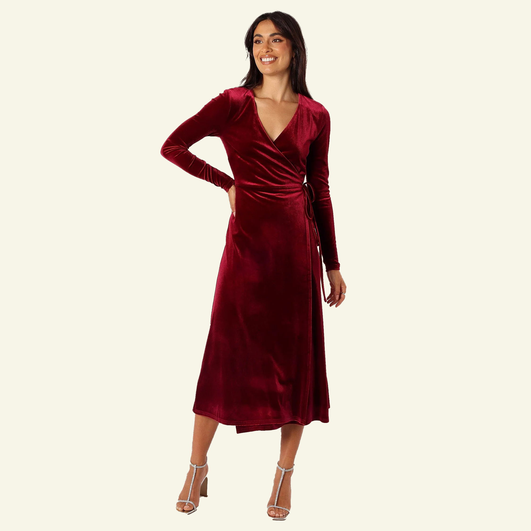 Deep Red Crepe Dress with a Dramatic Attached Cape Deep Red Crepe Dress with a Dramatic Attached Cape — Winter Wedding Guest Outfits