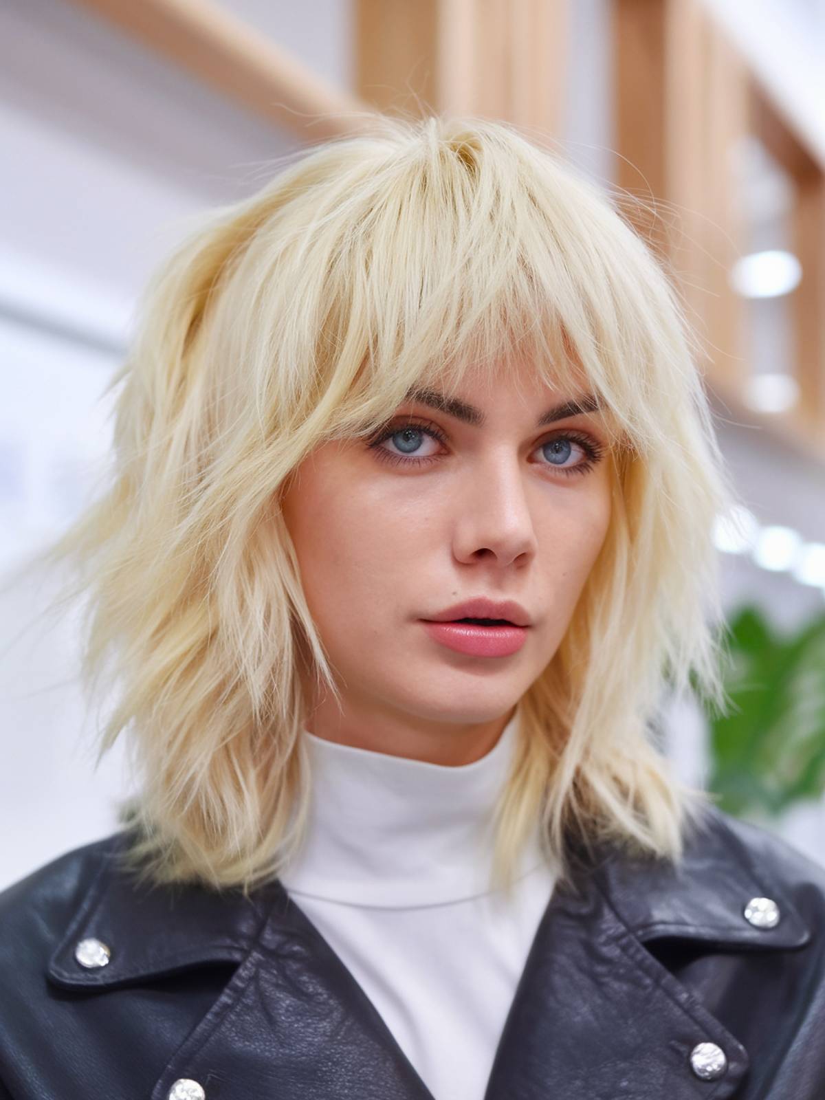Collarbone Ash Blonde Shag With Wispy Bangs Collarbone Ash Blonde Shag With Wispy Bangs — Winter Shag Haircuts