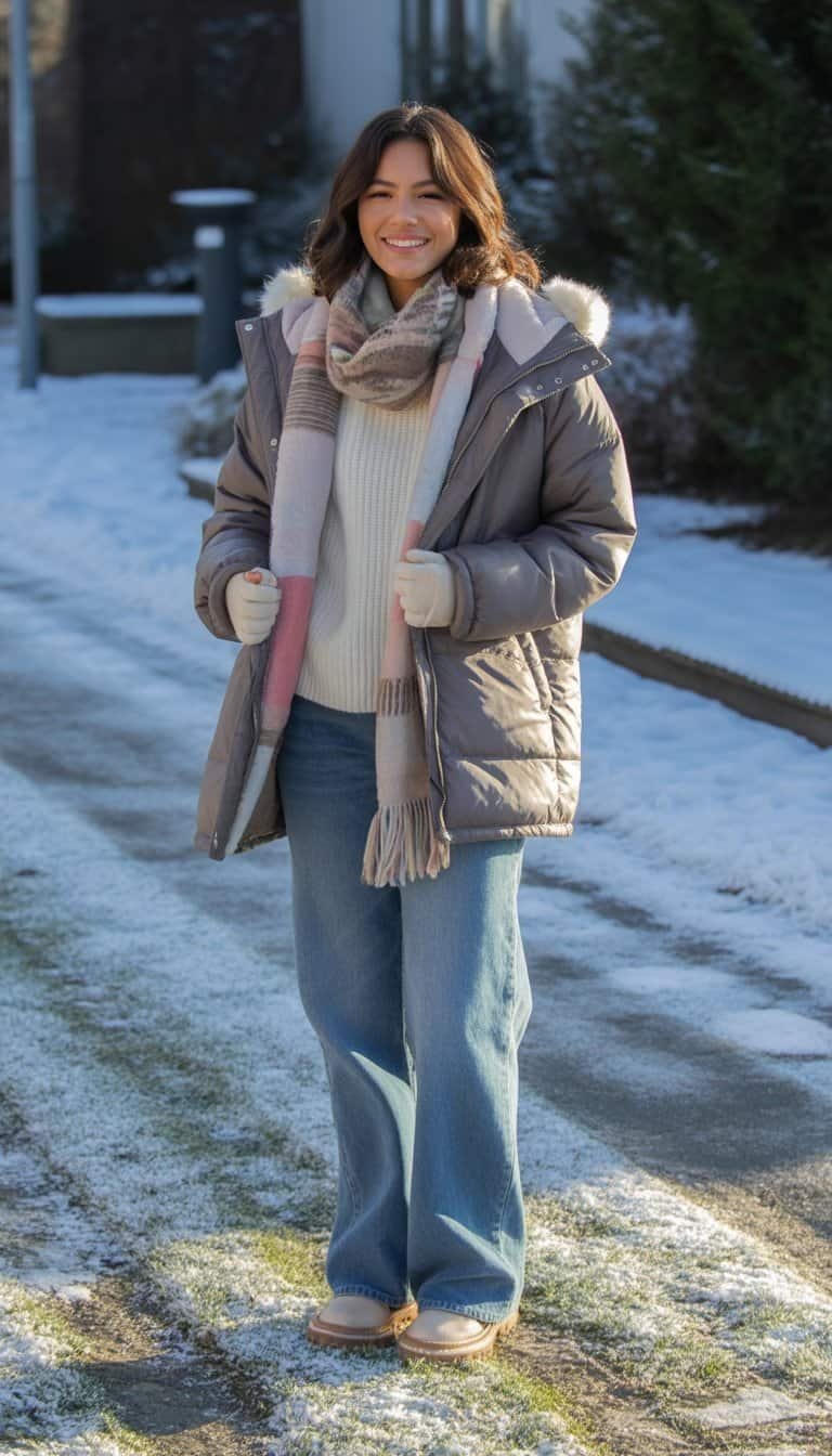 Grey Puffer Coat with Fur Trim for Cozy Winter Casual Grey Puffer Coat with Fur Trim for Cozy Winter Casual — Warm Winter Outfits