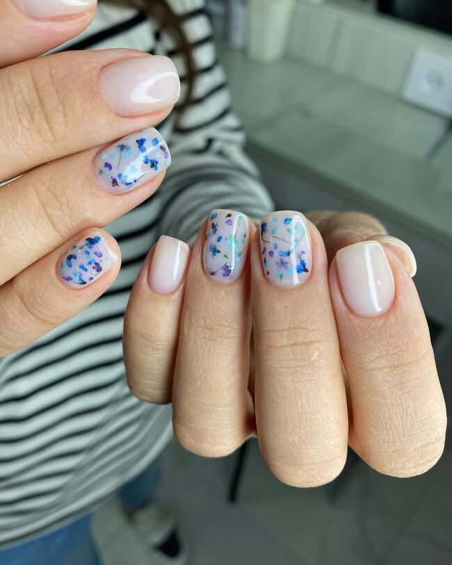 Milky Pink Floral Accents Milky Pink Floral Accents — short nail designs